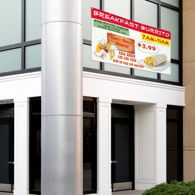 Customize Mexican Restaurant Breakfast Burrito  Banner (Outside Building)