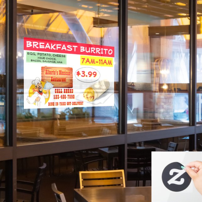 Customize Mexican Restaurant Breakfast Burrito   Window Cling (Restaurant Window)