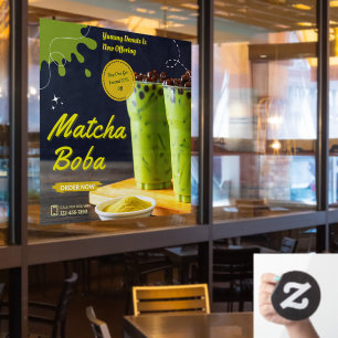 Customize Minimalist Matcha Boba Tea Doughnut Shop Window Cling
