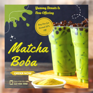Customize Minimalist Matcha Boba Tea Doughnut Shop Window Cling