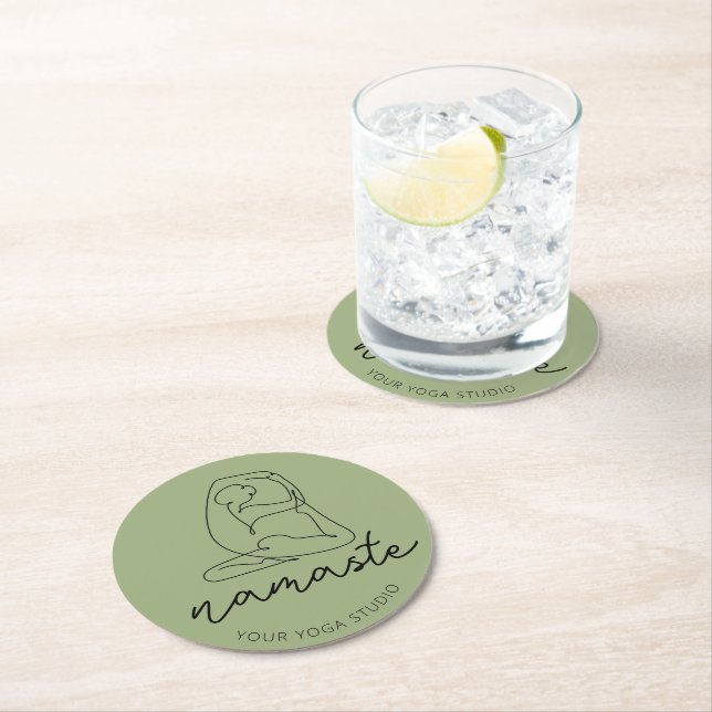 Customize Minimalist Yoga Pose  Round Paper Coaster (Insitu)