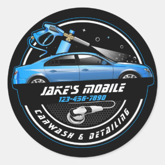 Customize Mobile Car Wash Detailing Blue Business Classic Round Sticker