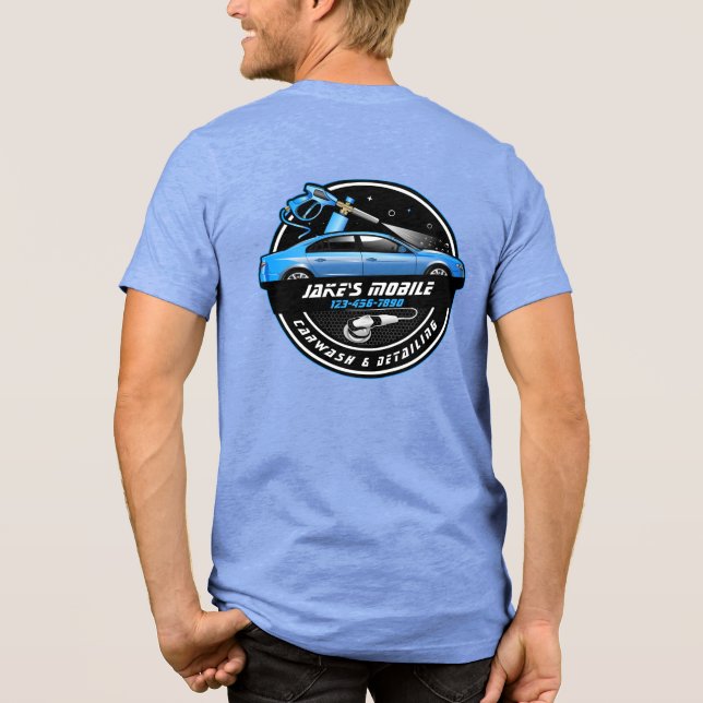 Customize Mobile Car Wash Detailing Blue Business  Tri-Blend Shirt (Back)