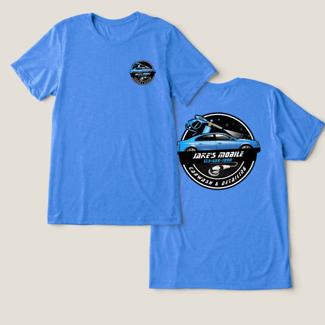 Customize Mobile Car Wash Detailing Blue Business  Tri-Blend Shirt (Design Front & Back)