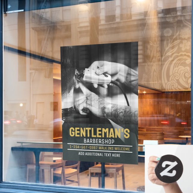 Customize Modern Barbershop Black and White Trim  Window Cling (Cafe Window)