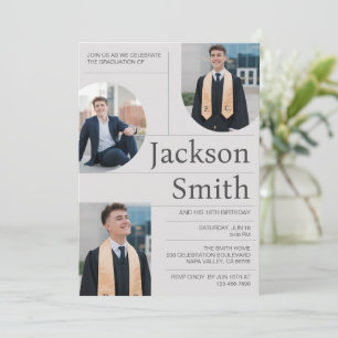 Customize Modern Minimalist Graduation Birthday Invitation