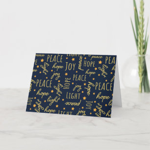 Customize Modern Navy & Gold W/Christmas Script Holiday Card