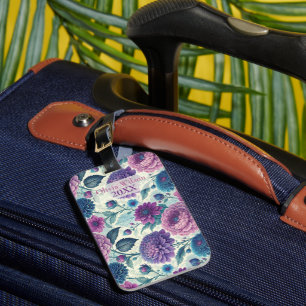 Customize Modern Purple Floral Vintage Dahlia Luggage Tag