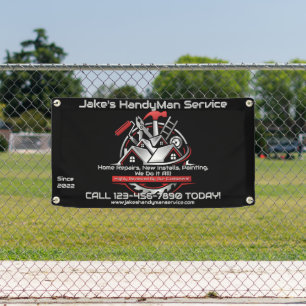 Customize Modern Red Black Handyman Service Fence Banner