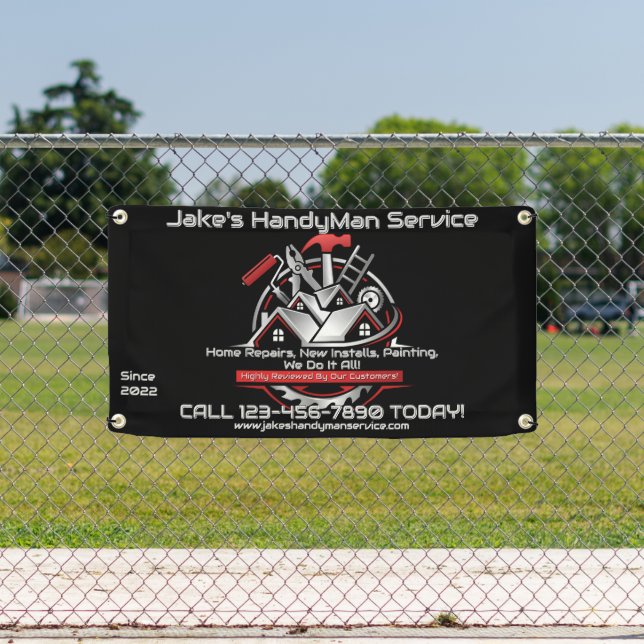 Customize Modern Red Black Handyman Service Fence Banner (Insitu)