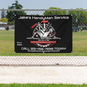 Customize Modern Red Black Handyman Service Fence Banner