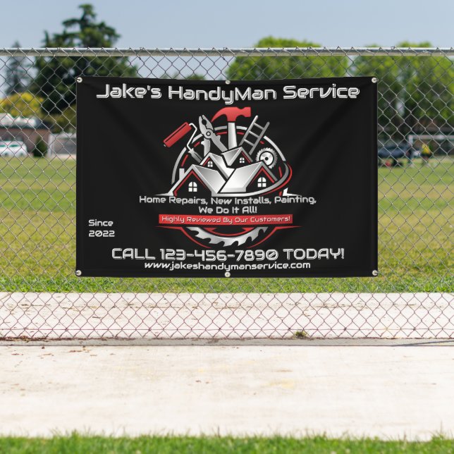 Customize Modern Red Black Handyman Service Fence Banner (Insitu)