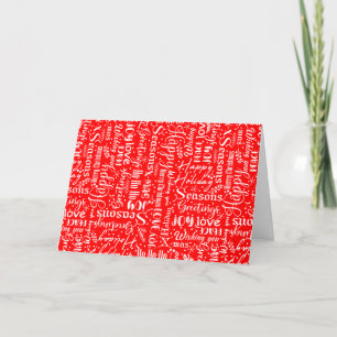 Customize Modern Red & White W/Christmas Script  Holiday Card