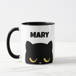 Customize Monogram and Name Script Funny Black Cat Mug
