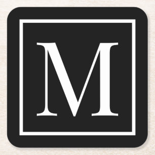 Customize monogram black white   Any background  Square Paper Coaster