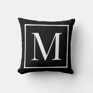 Customize monogram black white   Any background  Throw Pillow