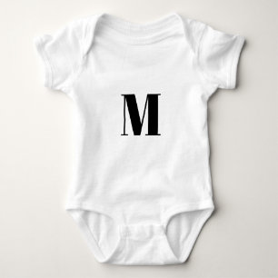 Customize monogram initial black white baby bodysuit