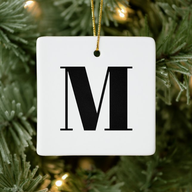 Customize monogram initial black white Christmas Ceramic Ornament (Tree)