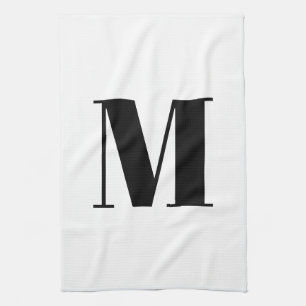 Customize monogram initial black white kitchen towel