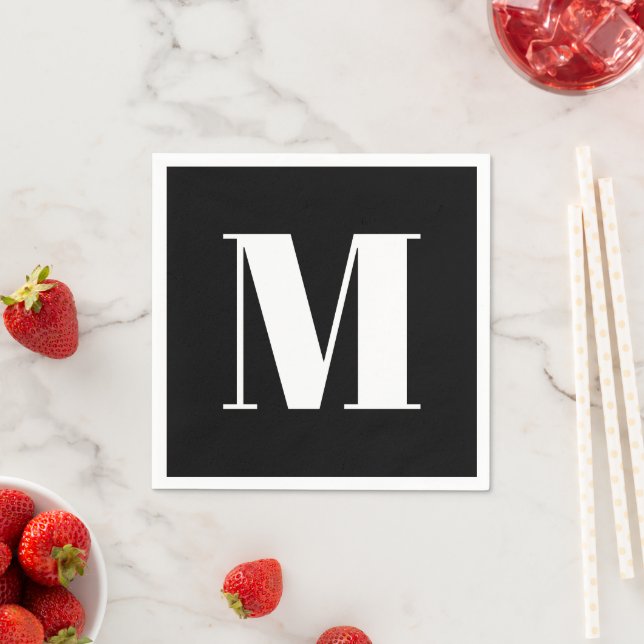 Customize monogram initial black white napkin (Insitu)