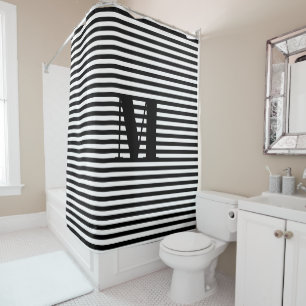 Customize monogram initial black white stripes