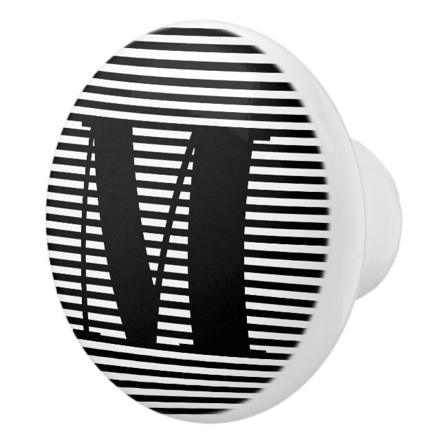 Customize monogram initial black white stripes ceramic knob (Right)
