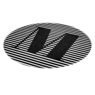 Customize monogram initial black white stripes cutting board