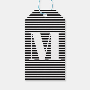 Customize monogram initial black white stripes gift tags