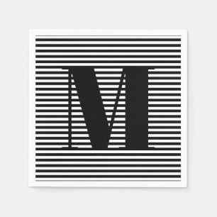 Customize monogram initial black white stripes napkin