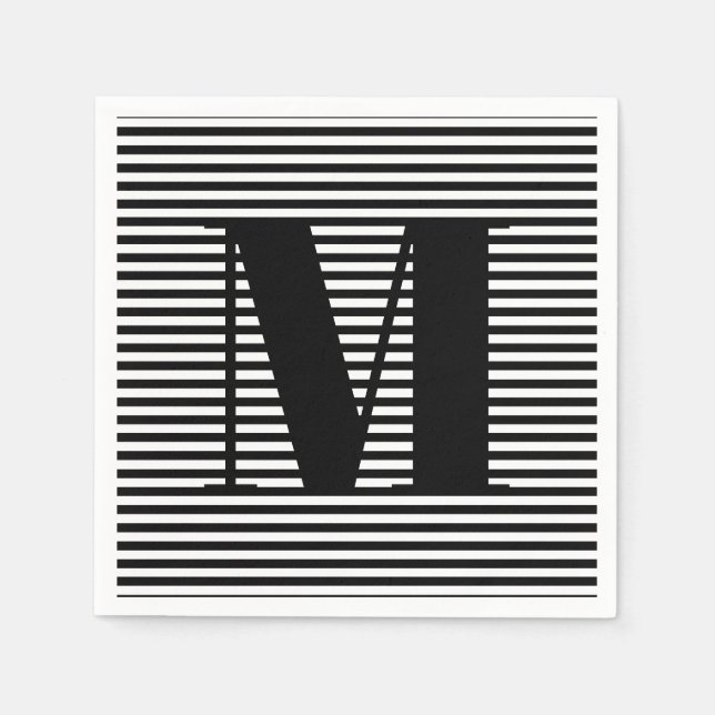 Customize monogram initial black white stripes napkin (Front)