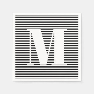 Customize monogram initial black white stripes napkin