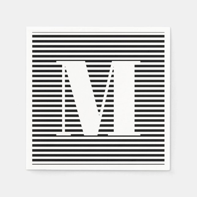 Customize monogram initial black white stripes napkin (Front)