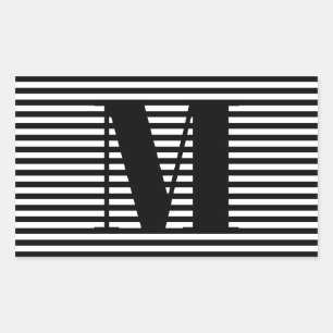 Customize monogram initial black white stripes sticker