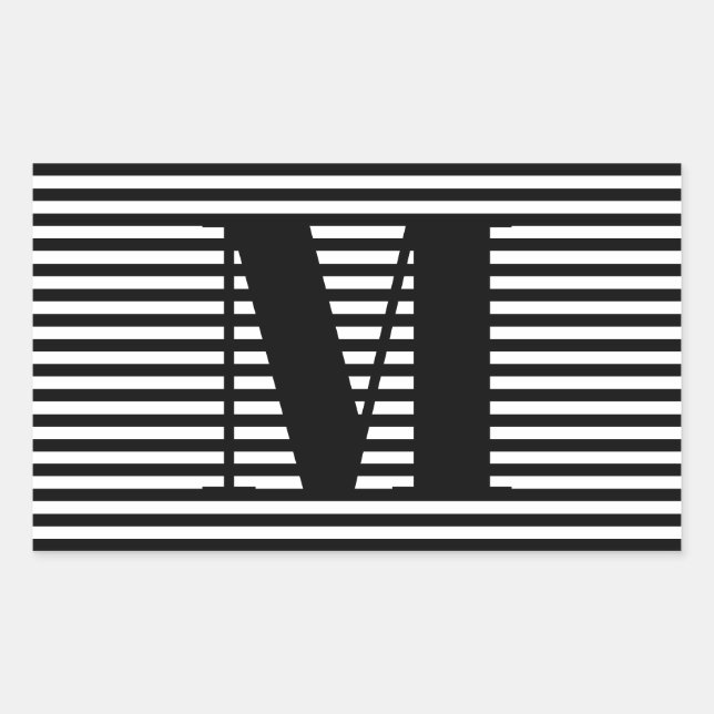 Customize monogram initial black white stripes sticker (Front)