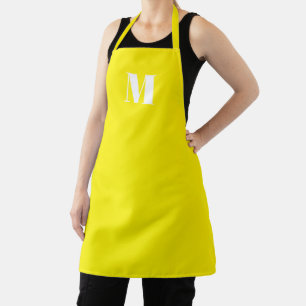 Customize monogram initial bright yellow white apron