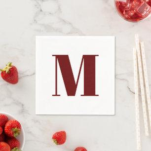 Customize monogram initial burgundy white napkin