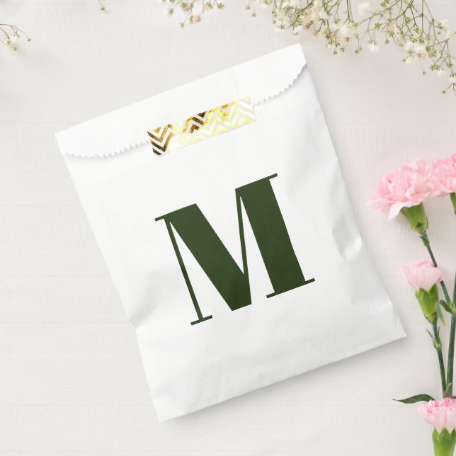 Customize monogram initial dark green white gift favour bag (Sealed)