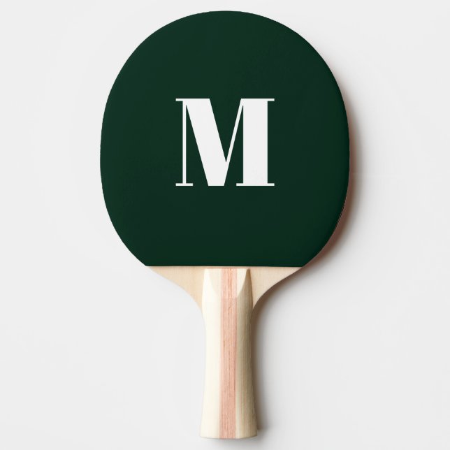 Customize monogram initial dark green white ping pong paddle (Front)