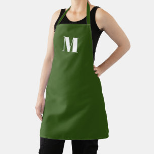 Customize monogram initial forest green white apron