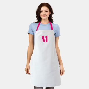 Customize monogram initial hot pink fuchsia white apron