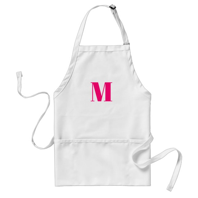 Customize monogram initial hot pink fuchsia white standard apron (Front)