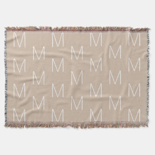 Customize monogram initial letter beige tan throw blanket