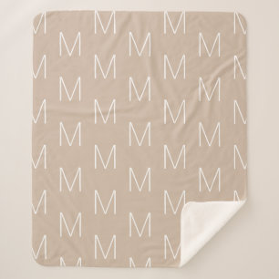 Customize monogram initial letter beige tan white sherpa blanket