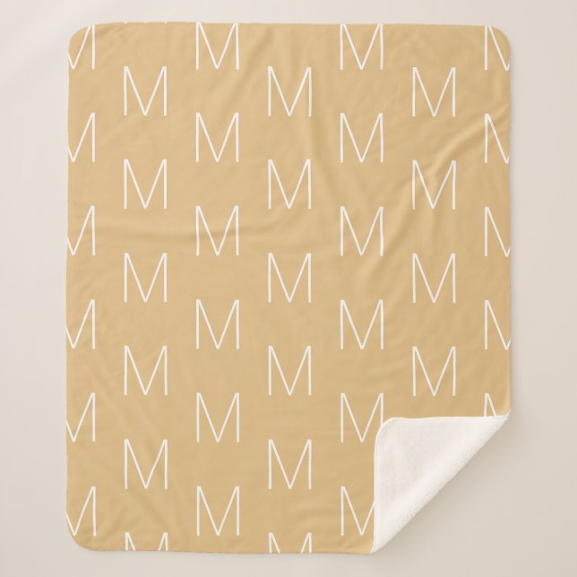 Customize monogram initial letter camel khaki sherpa blanket (Front)