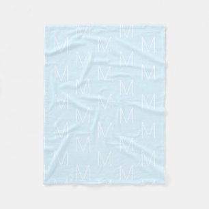 Customize monogram initial letter light blue white fleece blanket