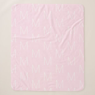 Customize monogram initial letter pale pink white sherpa blanket
