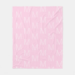 Customize monogram initial letter pink white fleece blanket