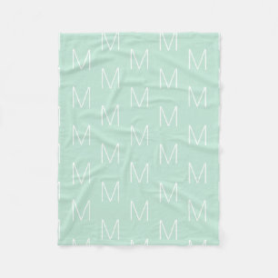 Customize monogram initial letter seafoam mint fleece blanket