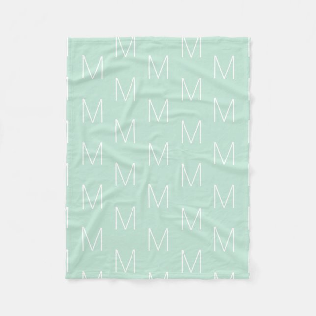 Customize monogram initial letter seafoam mint fleece blanket (Front)