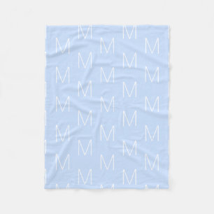 Customize monogram initial letter sky blue white fleece blanket